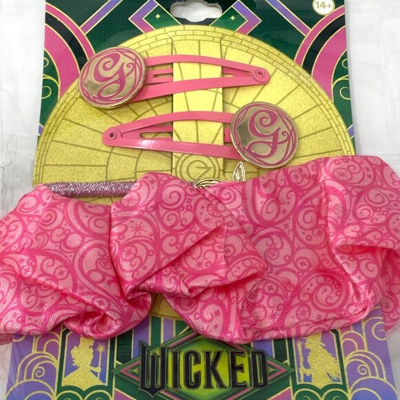 Wicked Hair Accessory Set Glinda Or Elphaba Clips Scrunchie Hair Ties Pink Green - Picture 5 of 11